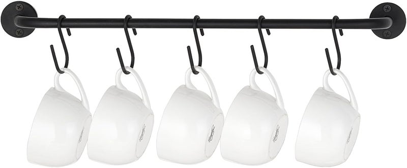 Mkono Mug Holder Wall Mounted Coffee Cup Rack Hanger Modern Metal with 5 Mug Hooks Rustic Utensil Tea Cups Storage Organizer for Kitchen Dining Room Coffee Bar,Black - Image 1